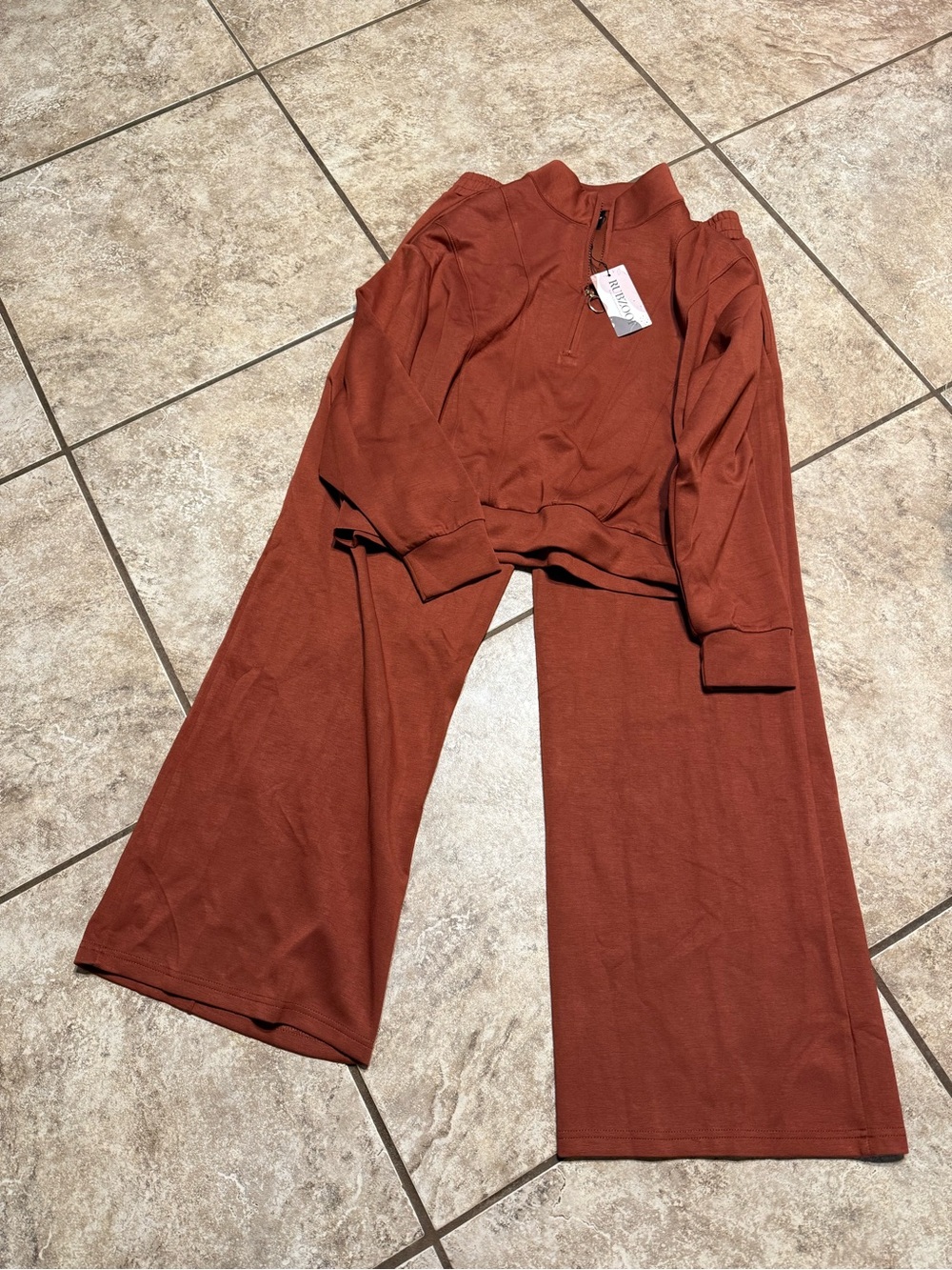 Wide-Leg Knit Pants & Pullover Set in Rust